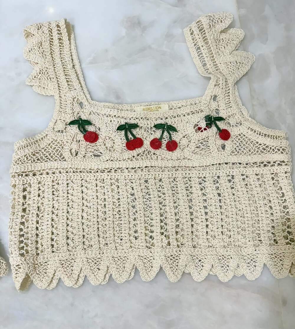 Rebellion Crochet Cherry Crop Top and Shorts Set - Picture 2 of 6
